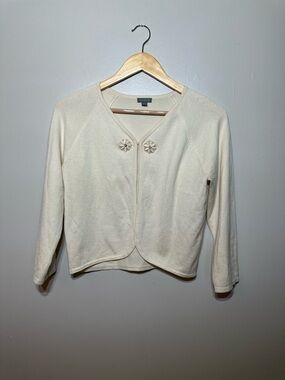 Ann Taylor Cream Silk cotton Blend Cardigan with Shell Flower Detail Women’s M